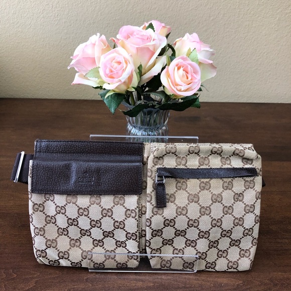 Gucci Handbags - Auth Vintage Gucci Canvas Brown &Leather Waist Bag